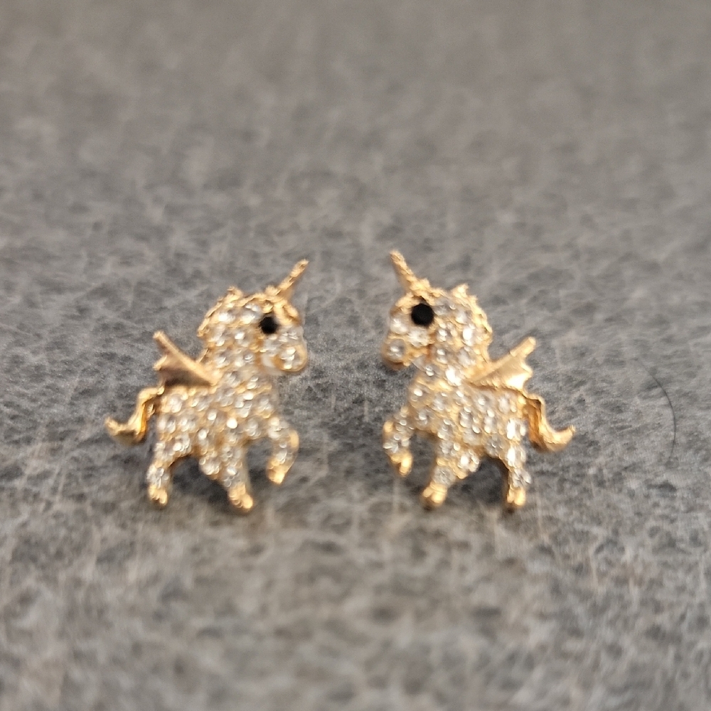 Sparkling Gold Unicorn Stud Earrings